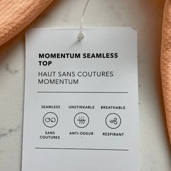 Athleta Momentum Seamless Lg Sleeve Crew Neck Nylon Top Tangerine Peach Sz M NWT - Picture 12 of 15